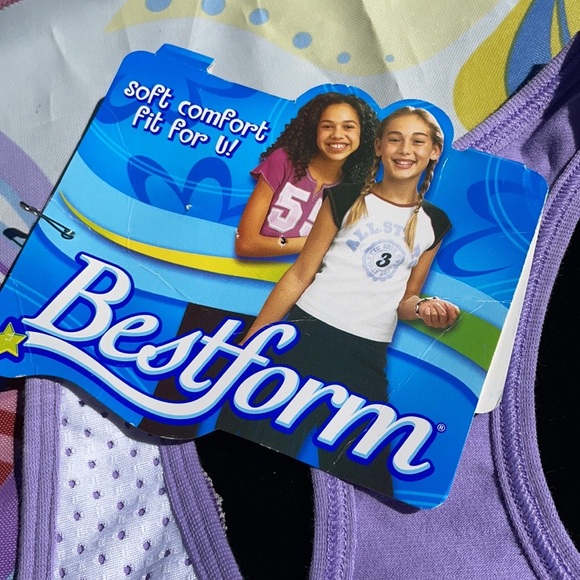 NWT Bestform Purple & White Soft Comfort Racer Back Sports Bra 34 Mesh Girls - Picture 3 of 8